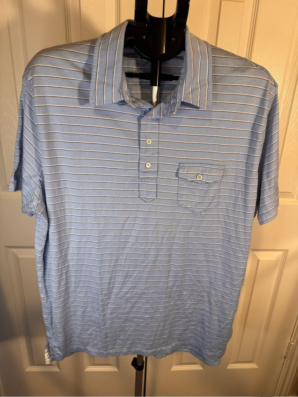 Polo by Ralph Lauren Light Blue & White Striped Polo with Pocket